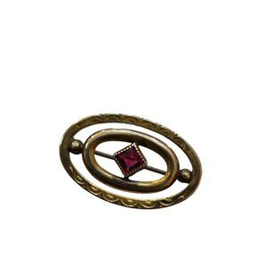 Antique Gold Filled And Glass Oval Bar Style Brooch (A8162)